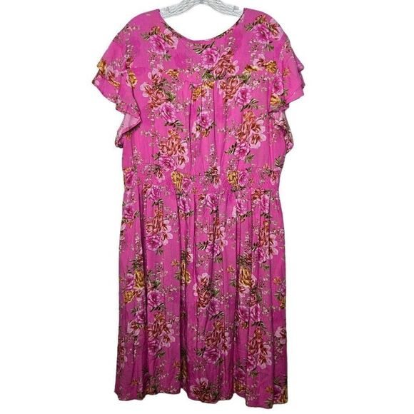 Proud Poppy Alexis Dress Pink Floral Button Front Flutter Sleeves Size XL - Picture 7 of 10